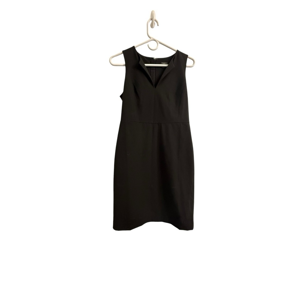 Ann Taylor Women Notched V-Neck Sheath Dress Office 0P Black